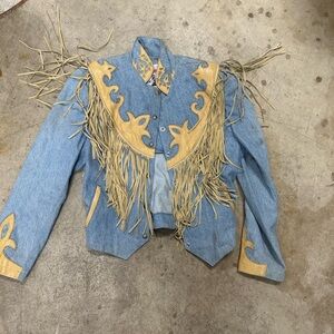 Diamon denim and leather blazer